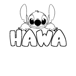 Coloriage prénom HAWA - décor Stitch
