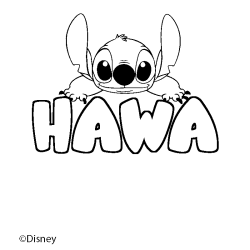 Coloriage pr&eacute;nom HAWA - d&eacute;cor Stitch