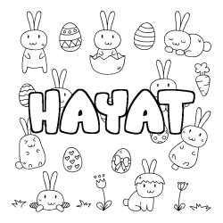 Coloriage prénom HAYAT - décor Paques