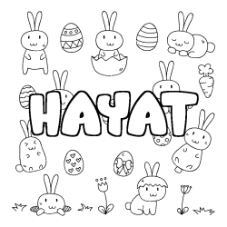 Coloriage pr&eacute;nom HAYAT - d&eacute;cor Paques