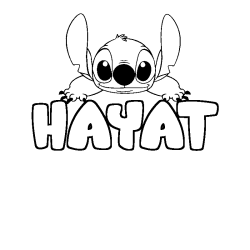Coloriage prénom HAYAT - décor Stitch