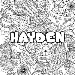 Coloriage pr&eacute;nom HAYDEN - d&eacute;cor Mandala fruits