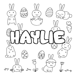 Coloriage pr&eacute;nom HAYLIE - d&eacute;cor Paques