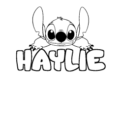 Coloriage prénom HAYLIE - décor Stitch