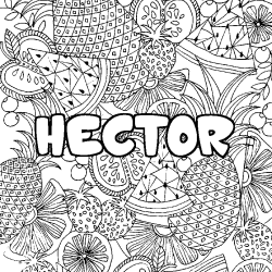 Coloriage pr&eacute;nom HECTOR - d&eacute;cor Mandala fruits