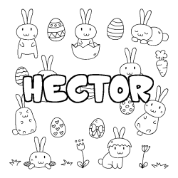 Coloriage pr&eacute;nom HECTOR - d&eacute;cor Paques