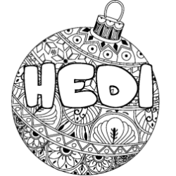 Coloriage pr&eacute;nom HEDI - d&eacute;cor Boule de No&euml;l