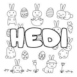 Coloriage prénom HEDI - décor Paques