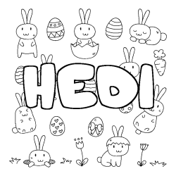 Coloriage pr&eacute;nom HEDI - d&eacute;cor Paques