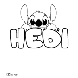 Coloriage pr&eacute;nom HEDI - d&eacute;cor Stitch