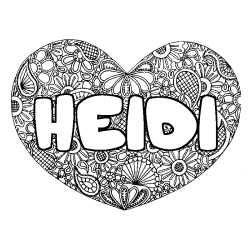 Coloriage prénom HEIDI - décor Mandala coeur