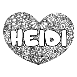 Coloriage pr&eacute;nom HEIDI - d&eacute;cor Mandala coeur