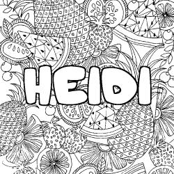 Coloriage pr&eacute;nom HEIDI - d&eacute;cor Mandala fruits