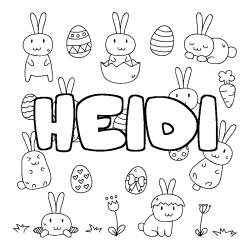 Coloriage pr&eacute;nom HEIDI - d&eacute;cor Paques