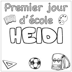 Coloriage prénom HEIDI - décor Premier jour d'école