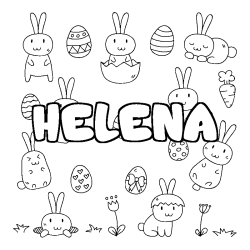 Coloriage prénom HELENA - décor Paques