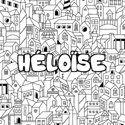 Coloriage pr&eacute;nom H&Eacute;LO&Iuml;SE - d&eacute;cor Ville
