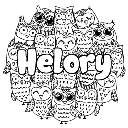 Coloriage pr&eacute;nom Helory - d&eacute;cor Chouettes