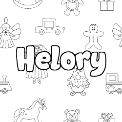 Coloriage pr&eacute;nom Helory - d&eacute;cor Jouets