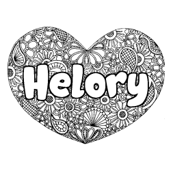 Coloriage pr&eacute;nom Helory - d&eacute;cor Mandala coeur