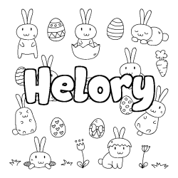 Coloriage pr&eacute;nom Helory - d&eacute;cor Paques