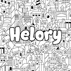 Coloriage pr&eacute;nom Helory - d&eacute;cor Ville