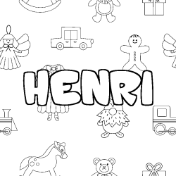 Coloriage prénom HENRI - décor Jouets