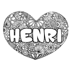 Coloriage prénom HENRI - décor Mandala coeur