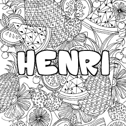Coloriage prénom HENRI - décor Mandala fruits