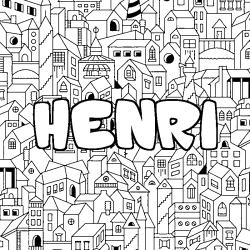 Coloriage prénom HENRI - décor Ville