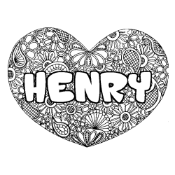 Coloriage pr&eacute;nom HENRY - d&eacute;cor Mandala coeur