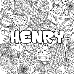 Coloriage pr&eacute;nom HENRY - d&eacute;cor Mandala fruits