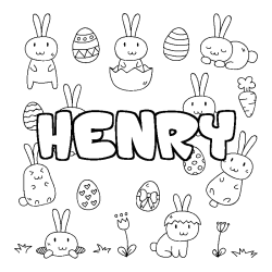 Coloriage prénom HENRY - décor Paques