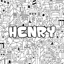 Coloriage pr&eacute;nom HENRY - d&eacute;cor Ville
