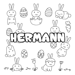 Coloriage prénom HERMANN - décor Paques