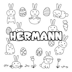 Coloriage pr&eacute;nom HERMANN - d&eacute;cor Paques