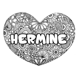 Coloriage prénom HERMINE - décor Mandala coeur