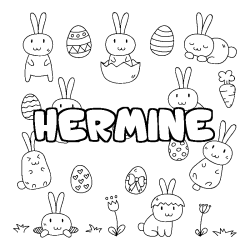 Coloriage prénom HERMINE - décor Paques
