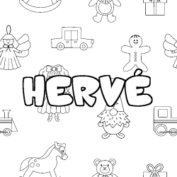 Coloriage prénom HERVÉ - décor Jouets