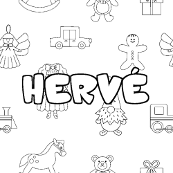 Coloriage pr&eacute;nom HERV&Eacute; - d&eacute;cor Jouets