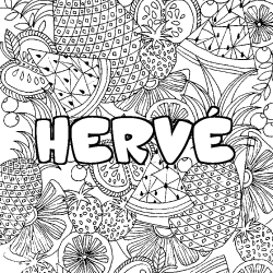 Coloriage prénom HERVÉ - décor Mandala fruits