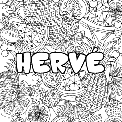 Coloriage pr&eacute;nom HERV&Eacute; - d&eacute;cor Mandala fruits