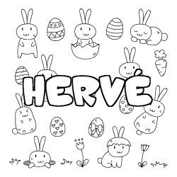 Coloriage pr&eacute;nom HERV&Eacute; - d&eacute;cor Paques