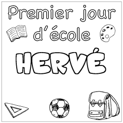 Coloriage prénom HERVÉ - décor Premier jour d'école