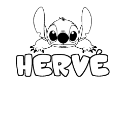 Coloriage prénom HERVÉ - décor Stitch