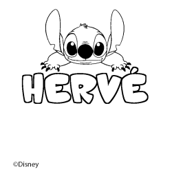 Coloriage pr&eacute;nom HERV&Eacute; - d&eacute;cor Stitch