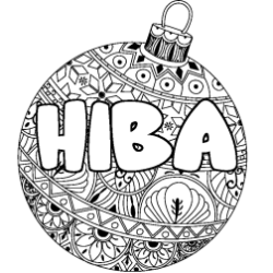 Coloriage prénom HIBA - décor Boule de Noël