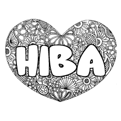 Coloriage prénom HIBA - décor Mandala coeur