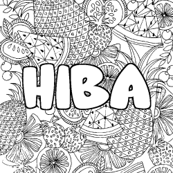 Coloriage prénom HIBA - décor Mandala fruits
