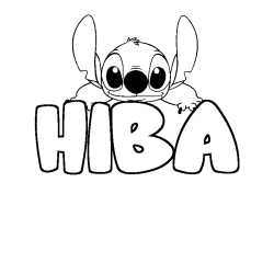 Coloriage prénom HIBA - décor Stitch